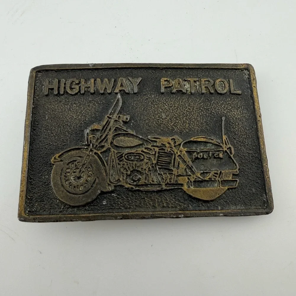 Vintage Belt Buckle Brass Good Highway Patrol Police Motorcycle‎ Vintage